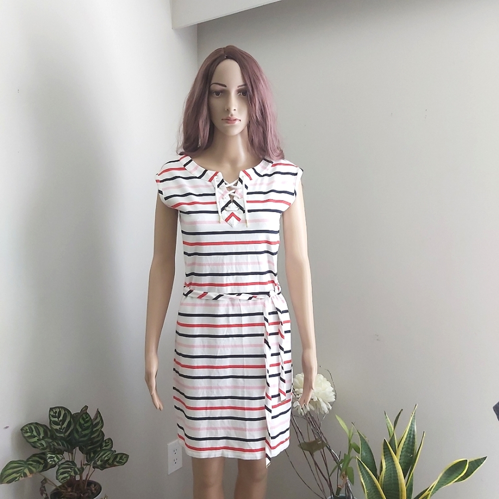 Tommy Hilfiger stripes dress blue white red Y2K